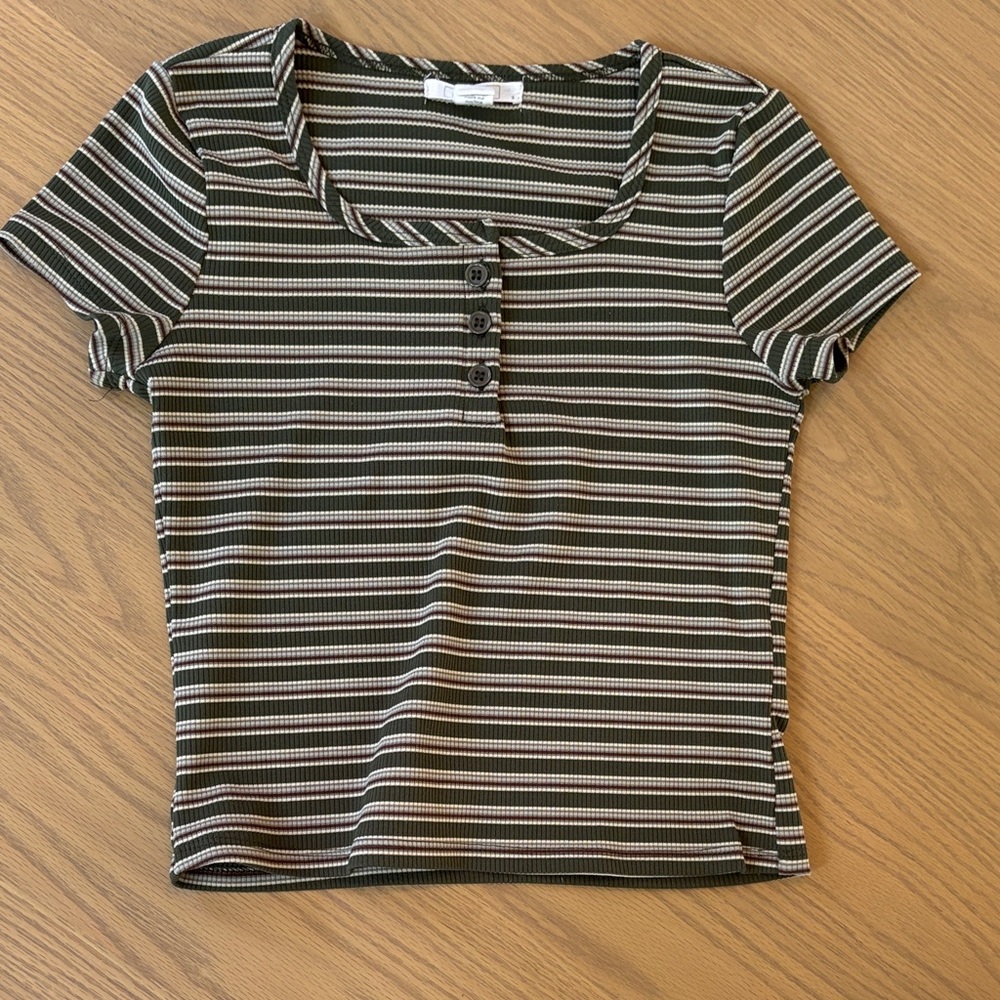 Girls Green, striped, button top